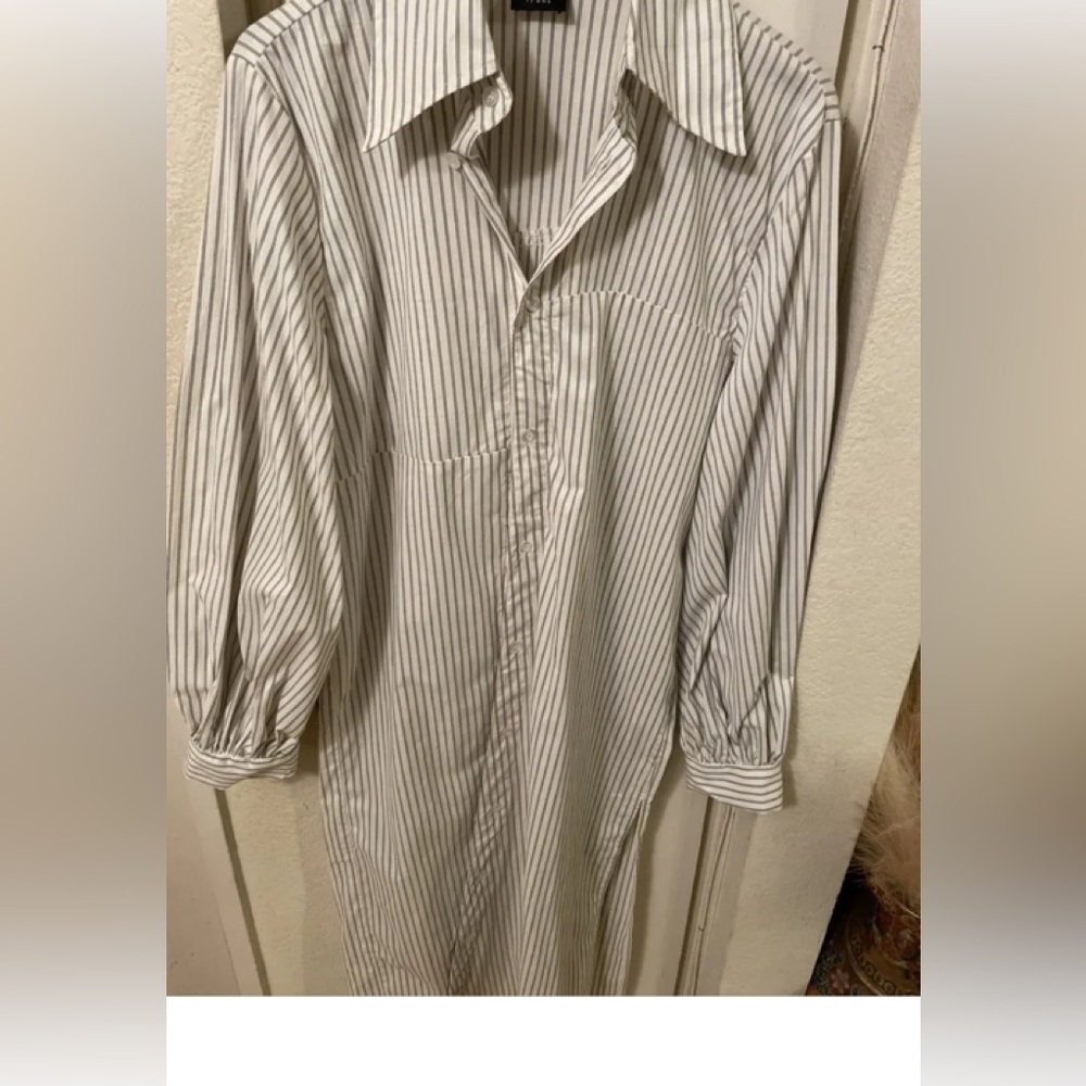 et tigre white striped cotton shirt long dress sz m/L